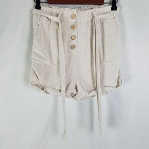 Very J Shorts Womens Small Beige High‎ Rise Lined Linen Blend Belted